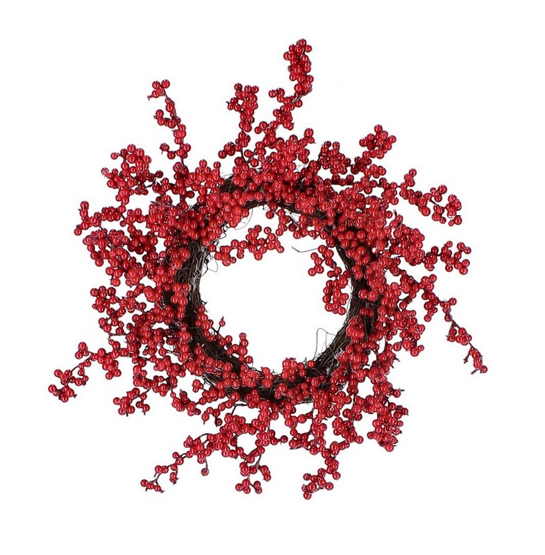 Ghirlanda di legno con bacche rosse artificiali